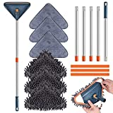 85 Inch Wall Cleaner with Long Handle, 360° Rotatable Wall Mop, Wall Washer Cleaner Tool for Walls/Ceiling Fans/Dust/Baseboard/Floors Clean, 6 Replacement Pads and 3 Silicon Squeegee Scraper Strips