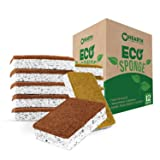 Hearth Eco Friendly Sponges for Kitchen Dishes, Pots, Pans, and Non-Abrasive Surface Cleaning, 12 Pack, Natural, Plant-Based, and Biodegradable Wood Pulp, Coconut and Sisal Fibers