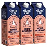 Cleancult Dish Soap Liquid Refills (32oz, 3 Pack) - Dish Soap that Cuts Grease & Grime - Free of Harsh Chemicals - Paper Based Eco Refill, Uses 90% Less Plastic - Grapefruit Basil
