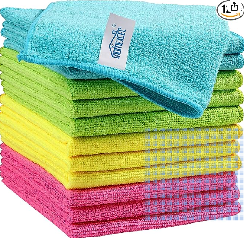 HOMEXCEL reusable 12 pack Microfiber Cleaning Cloth in four colours