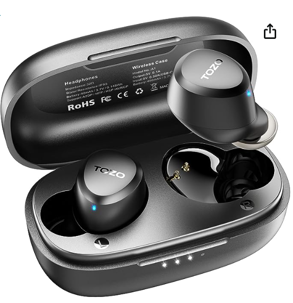 TOZO A1 Mini Wireless Earbuds Bluetooth 5.3 in Ear Light-Weight Headphones Built-in Microphone, IPX5 Waterproof, Immersive Premium Sound Long Distance Connection Headset with Charging Case, Black