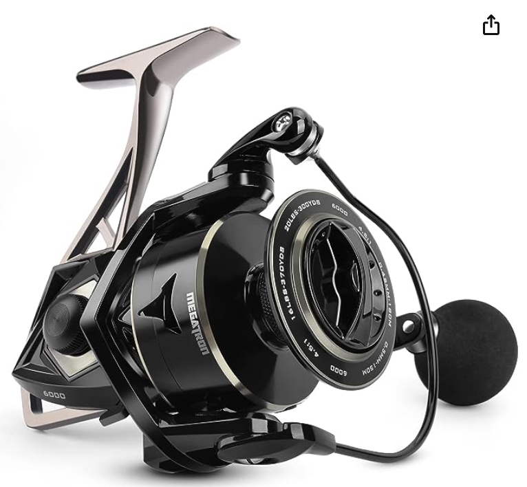 KastKing Megatron Spinning Reel, Freshwater and Saltwater Spinning Fishing Reel, Rigid Aluminum Frame 7+1 Double-Shielded Stainless-Steel BB, Over 30 lbs. Carbon Drag, CNC Aluminum Spool & Handle
