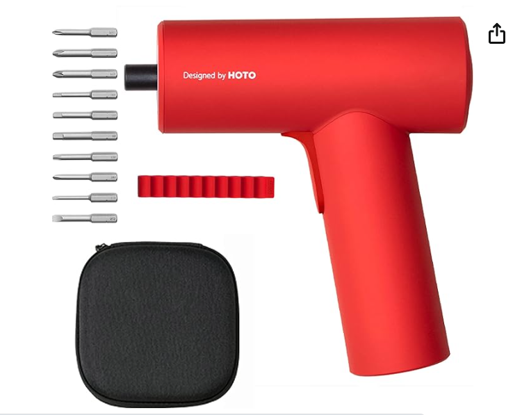 HOTO Electric Screwdriver Rechargeable, 3.6V Cordless Screwdriver Set USB-C, 5 N.m Torque, 2000 mAh Battery, Storage Bag, LED Light & 10 S2 Bits for Furniture/Electrical Repairs, Dazzling Red